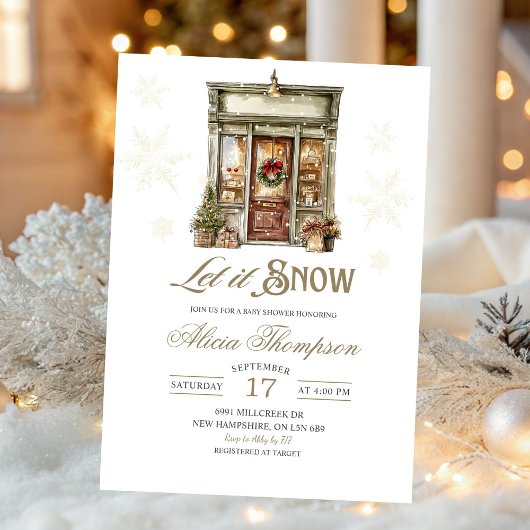 Rustic Storefront Let It Snow Boy Baby Shower 招待状