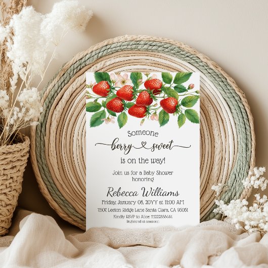 Rustic Strawberry Red Berry Sweet Baby Shower 招待状