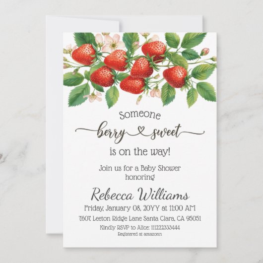 Rustic Strawberry Red Berry Sweet Baby Shower 招待状 (正面)