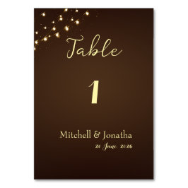 Rustic String Lights Brown Photo Wedding Table  テーブルナンバー