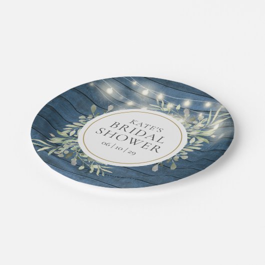 Rustic String Lights Greenery Bridal Shower ペーパープレート (アングル)