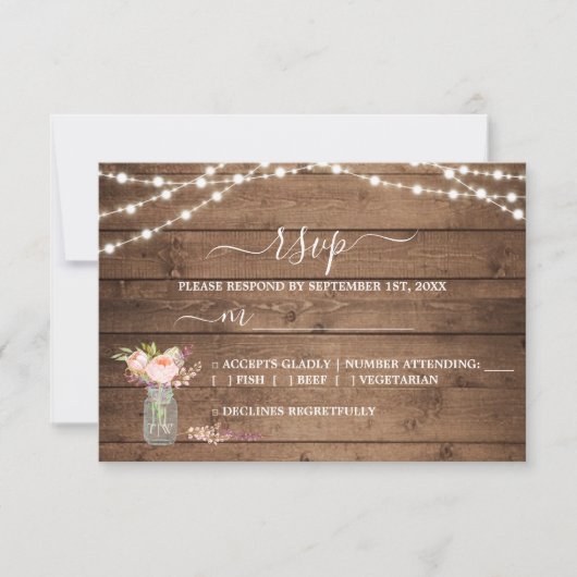 Rustic String Lights Peony Wedding RSVP (正面)