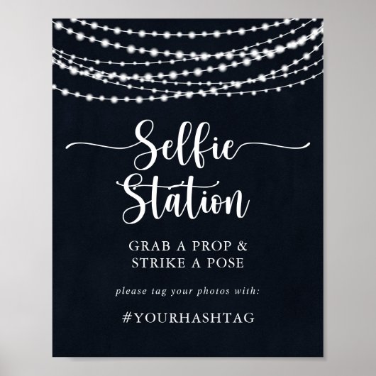 Rustic String Lights Selfie Station Sign ポスター (正面)