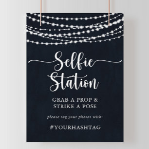 Rustic String Lights Selfie Station Sign ポスター