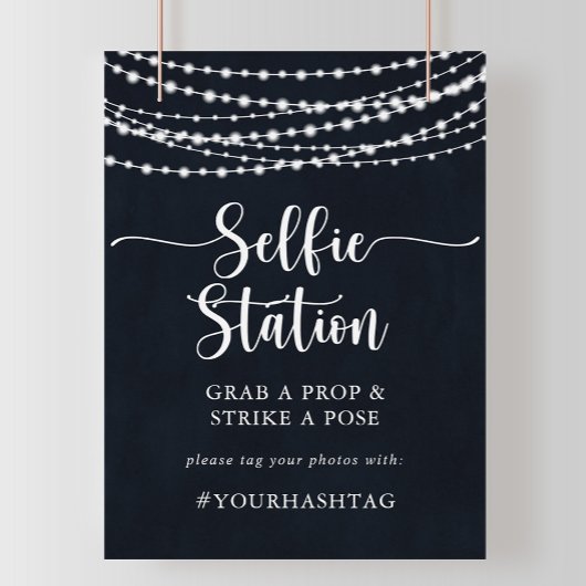 Rustic String Lights Selfie Station Sign ポスター