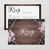 Rustic String Lights Wood & Floral RSVP Wedding  (正面/裏面)