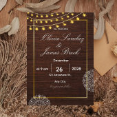 Rustic String Lights Wood Wedding Invitation, Boho 招待状
