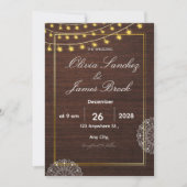 Rustic String Lights Wood Wedding Invitation, Boho 招待状 (正面)