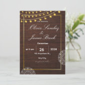 Rustic String Lights Wood Wedding Invitation, Boho 招待状 (スタンド正面)