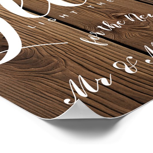 Rustic String of lights  love glow wedding party ポスター (角)