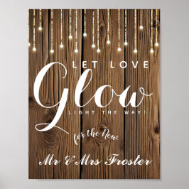 Rustic String of lights  love glow wedding party ポスター