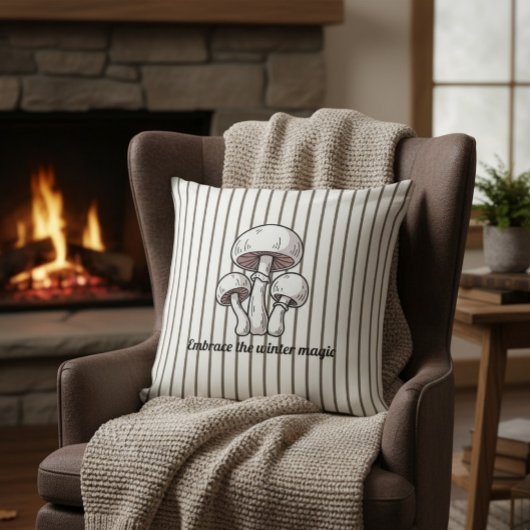 Rustic Striped Cushion with Mushrooms  クッション