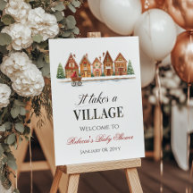 Rustic Stroller Village Houses Winter Baby Shower