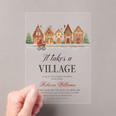 Rustic Stroller Village Houses Winter Baby Shower アクリル招待状 (インサイチュ (ポータブル))