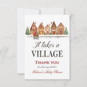 Rustic Stroller Village Houses Winter Baby Shower サンキューカード (正面)