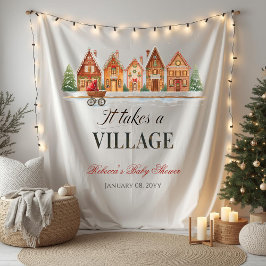 Rustic Stroller Village Houses Winter Baby Shower タペストリー