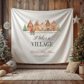 Rustic Stroller Village Houses Winter Baby Shower タペストリー