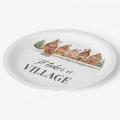 Rustic Stroller Village Houses Winter Baby Shower ペーパープレート (アングル)