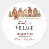 Rustic Stroller Village Houses Winter Baby Shower ラウンドシール (正面)