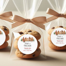 Rustic Stroller Village Houses Winter Baby Shower ラウンドシール