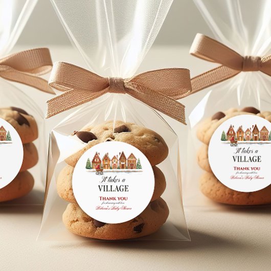Rustic Stroller Village Houses Winter Baby Shower ラウンドシール