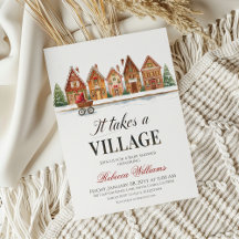 Rustic Stroller Village Houses Winter Baby Shower