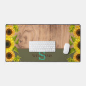 Rustic Style Desk Mat with Sunflowers, Wood Effect デスクマット (キーボード&マウス)