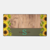 Rustic Style Desk Mat with Sunflowers, Wood Effect デスクマット (正面)