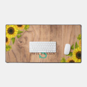 Rustic Style Desk Mat with Sunflowers, Wood Effect デスクマット (キーボード&マウス)