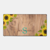 Rustic Style Desk Mat with Sunflowers, Wood Effect デスクマット (正面)