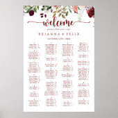 Rustic Summer Floral Alphabetical Seating Chart ポスター (正面)