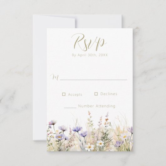 Rustic Summer Meadow Wildflower Wedding RSVP Card (正面)