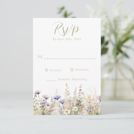 Rustic Summer Meadow Wildflower Wedding RSVP Card (スタンド正面)