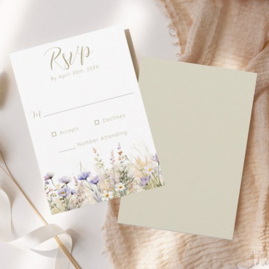 Rustic Summer Meadow Wildflower Wedding RSVP Card