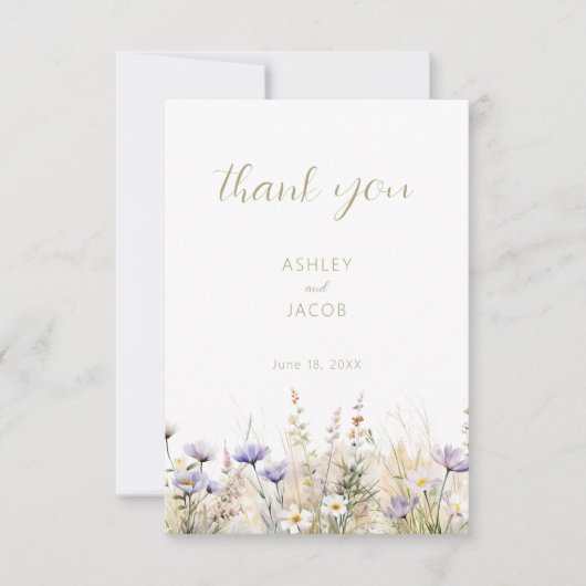 Rustic Summer Meadow Wildflower Wedding Thank You  招待状 (正面)