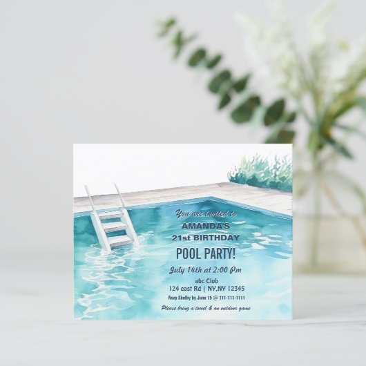 Rustic Summer Swimming Pool Party Birthday  Invite (スタンド正面)