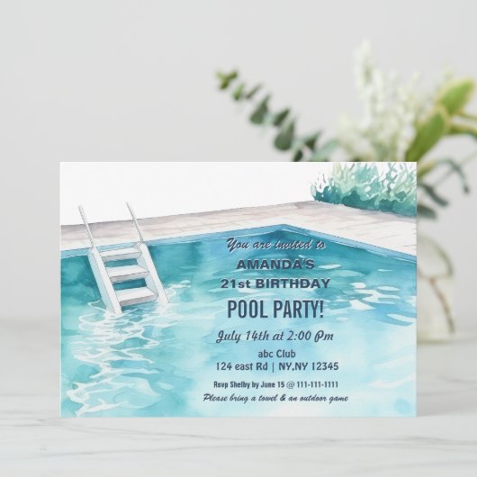 Rustic Summer Swimming Pool Party Birthday  Invite 招待状 (スタンド正面)