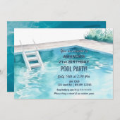 Rustic Summer Swimming Pool Party Birthday  Invite 招待状 (正面/裏面)