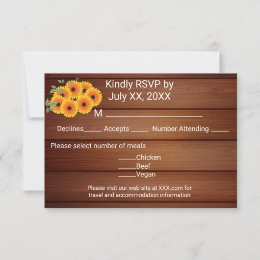 Rustic Sunflower 出欠カード (正面)