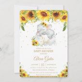 rustic sunflower 可愛い象のベビーシャワーガール 招待状 (正面)