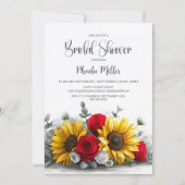 Rustic Sunflower and Red Rose Floral Bridal Shower 招待状 (正面)