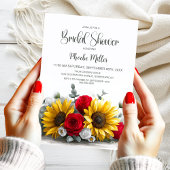 Rustic Sunflower and Red Rose Floral Bridal Shower 招待状