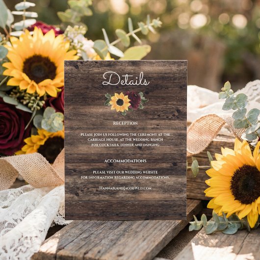 Rustic Sunflower and Roses Wedding Details エンクロージャーカード
