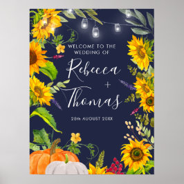 Rustic Sunflower Autumn Wedding Welcome Sign ポスター