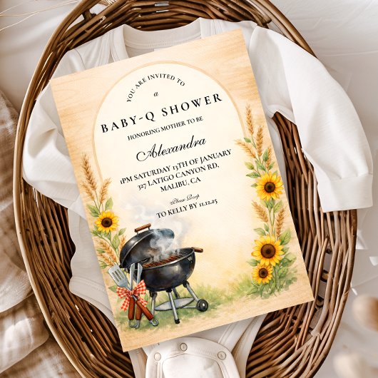 Rustic Sunflower Baby Q Baby Shower 招待状