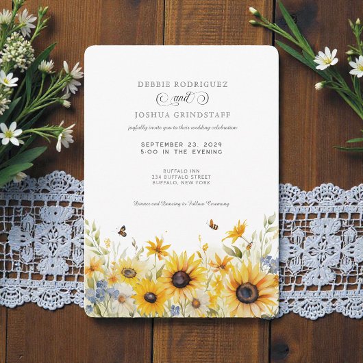 Rustic Sunflower Barn Fall Wedding Invitation  招待状