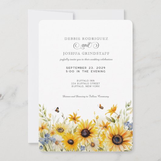 Rustic Sunflower Barn Fall Wedding Invitation  招待状 (正面)