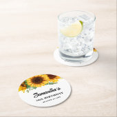 Rustic Sunflower Birthday ラウンドペーパーコースター (インサイチュ)