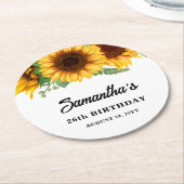 Rustic Sunflower Birthday ラウンドペーパーコースター (アングル)