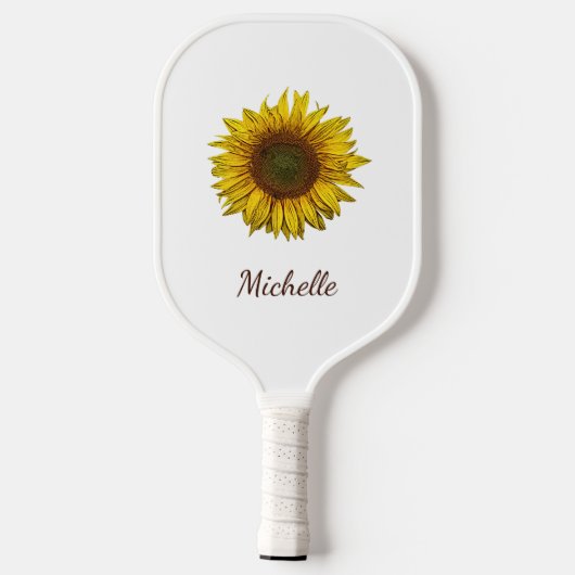 Rustic Sunflower Boho Botanical Personalized ピックルボールラケット (裏面)